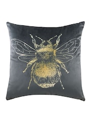 Evans Lichfield Grey Gold Bee Velvet Polyester Filled Cushion - Image 1 of 2