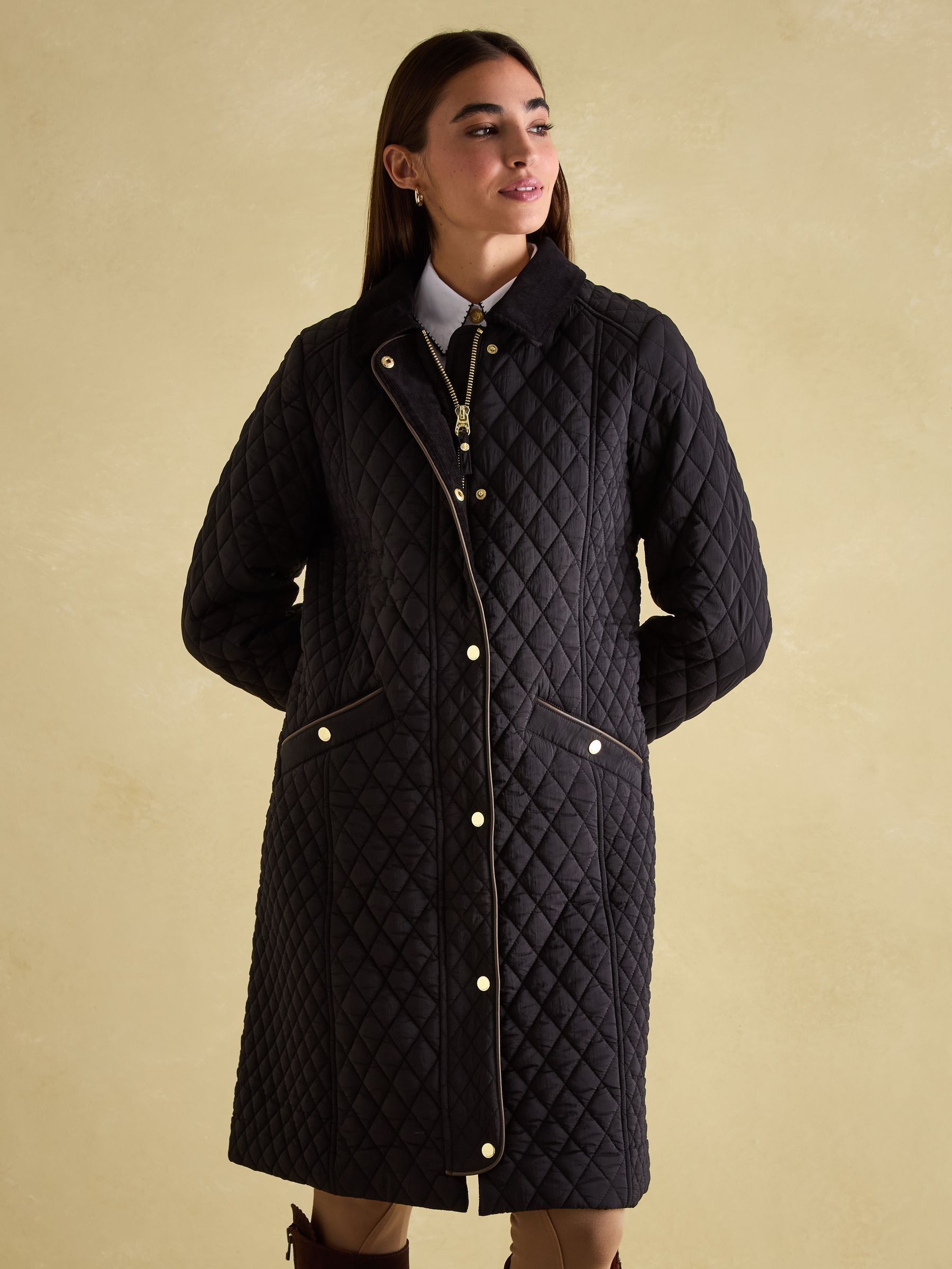 Black quilted longline coat on sale