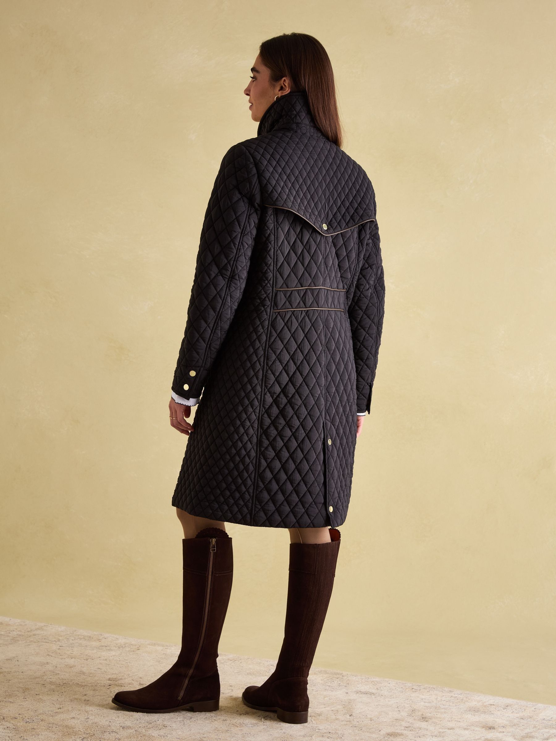 Buy Joules Rosewell Black Showerproof Longline Diamond Quilted Coat from Next Germany