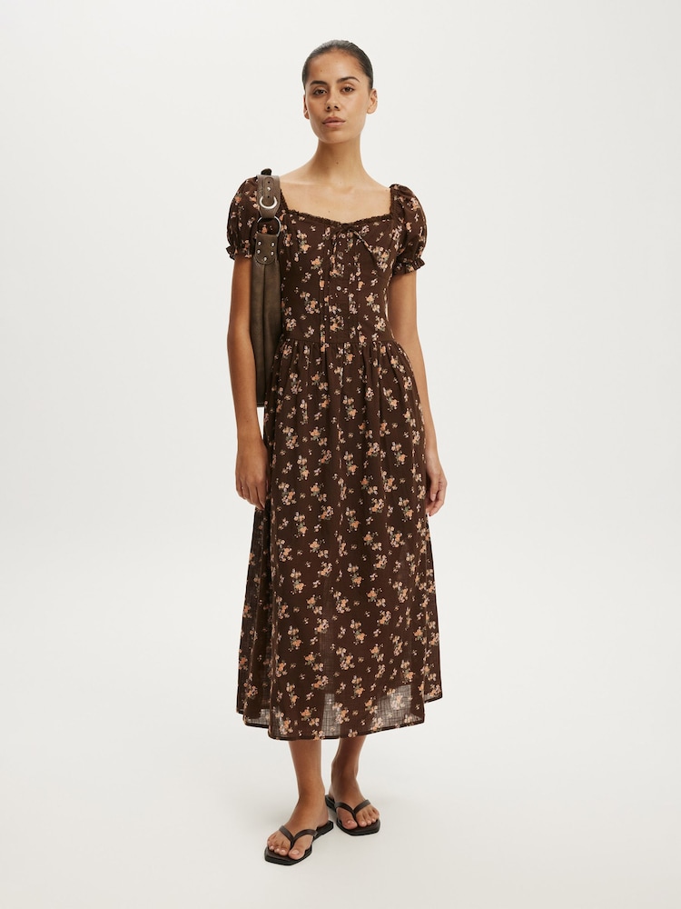 Cotton On Brown Daisy Midi Dress - Image 1 of 4 Cotton On Brown Daisy Midi Dress - Image 1 of 4
