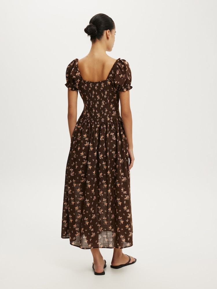 Cotton On Brown Daisy Midi Dress - Image 2 of 4 Cotton On Brown Daisy Midi Dress - Image 2 of 4