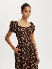 Cotton On Brown Daisy Midi Dress - Image 3 of 4