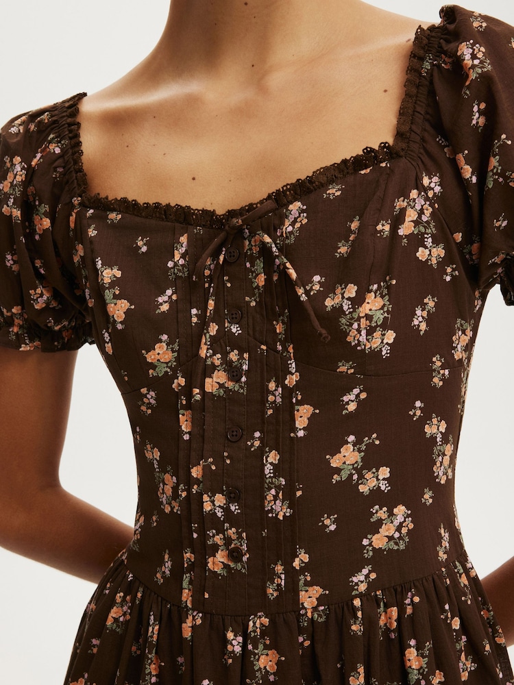 Cotton On Brown Daisy Midi Dress - Image 4 of 4 Cotton On Brown Daisy Midi Dress - Image 4 of 4