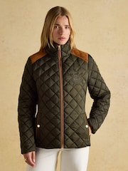 كاكي أخضر - معطف مبطن بتصميم ماسي مقاوم للماء Braemar Luxe من Joules - Image 1 of 13