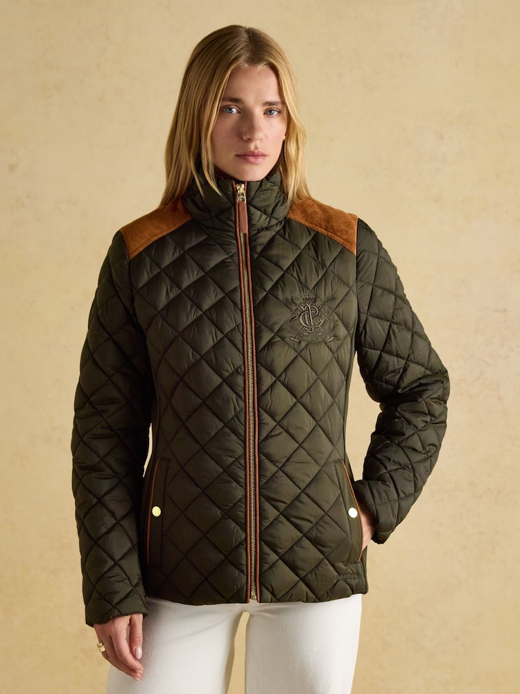 كاكي أخضر - معطف مبطن بتصميم ماسي مقاوم للماء Braemar Luxe من Joules - Image 1 of 13