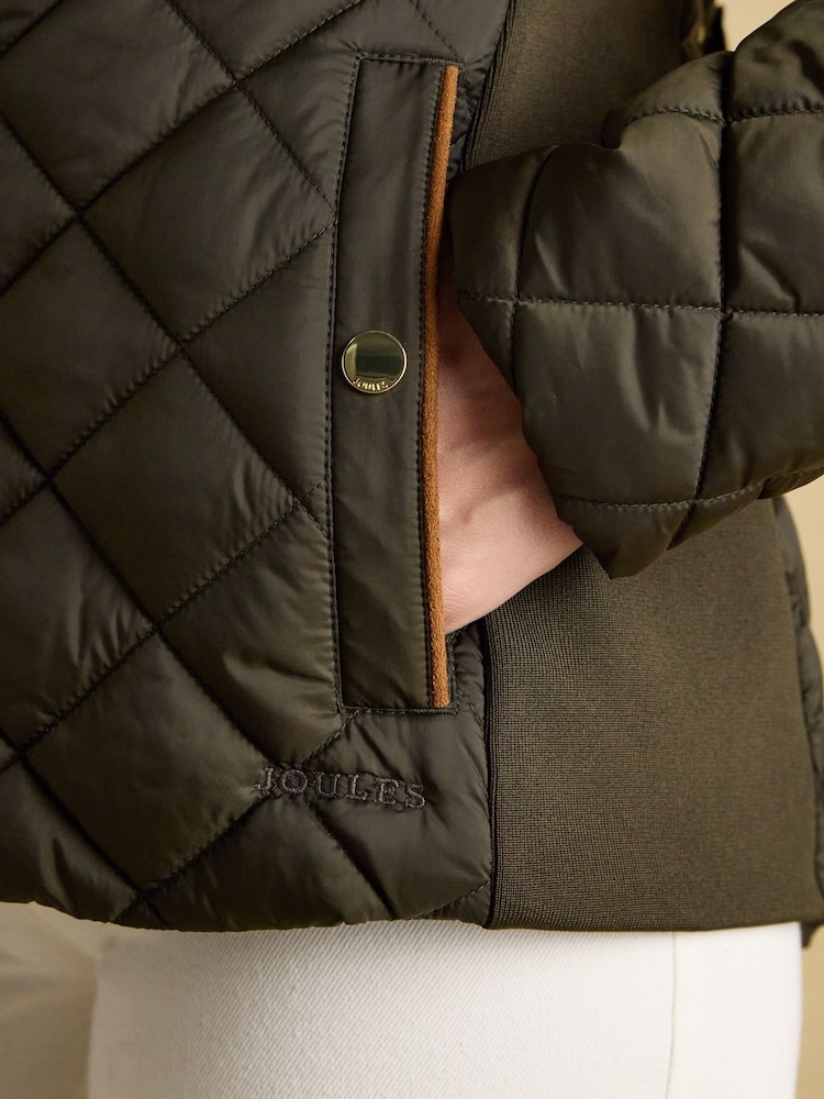 Vert kaki - Joules Braemar Luxe Showerproof Diamond Quilted Coat (manteau matelassé imperméable à l'eau) - Image 11 of 13