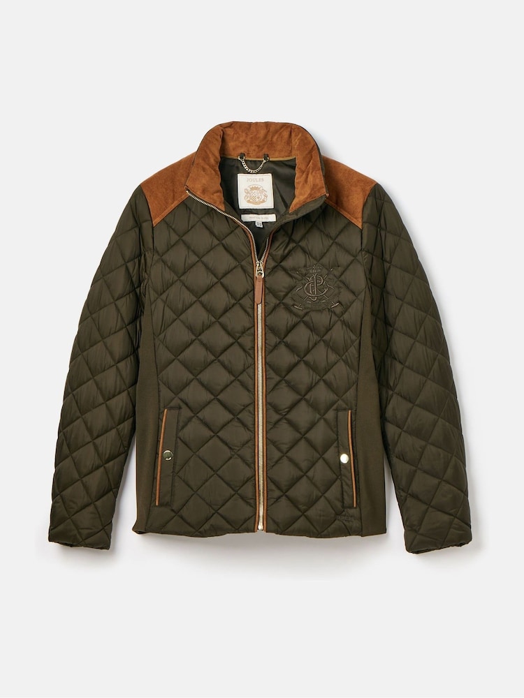 كاكي أخضر - معطف مبطن بتصميم ماسي مقاوم للماء Braemar Luxe من Joules - Image 13 of 13