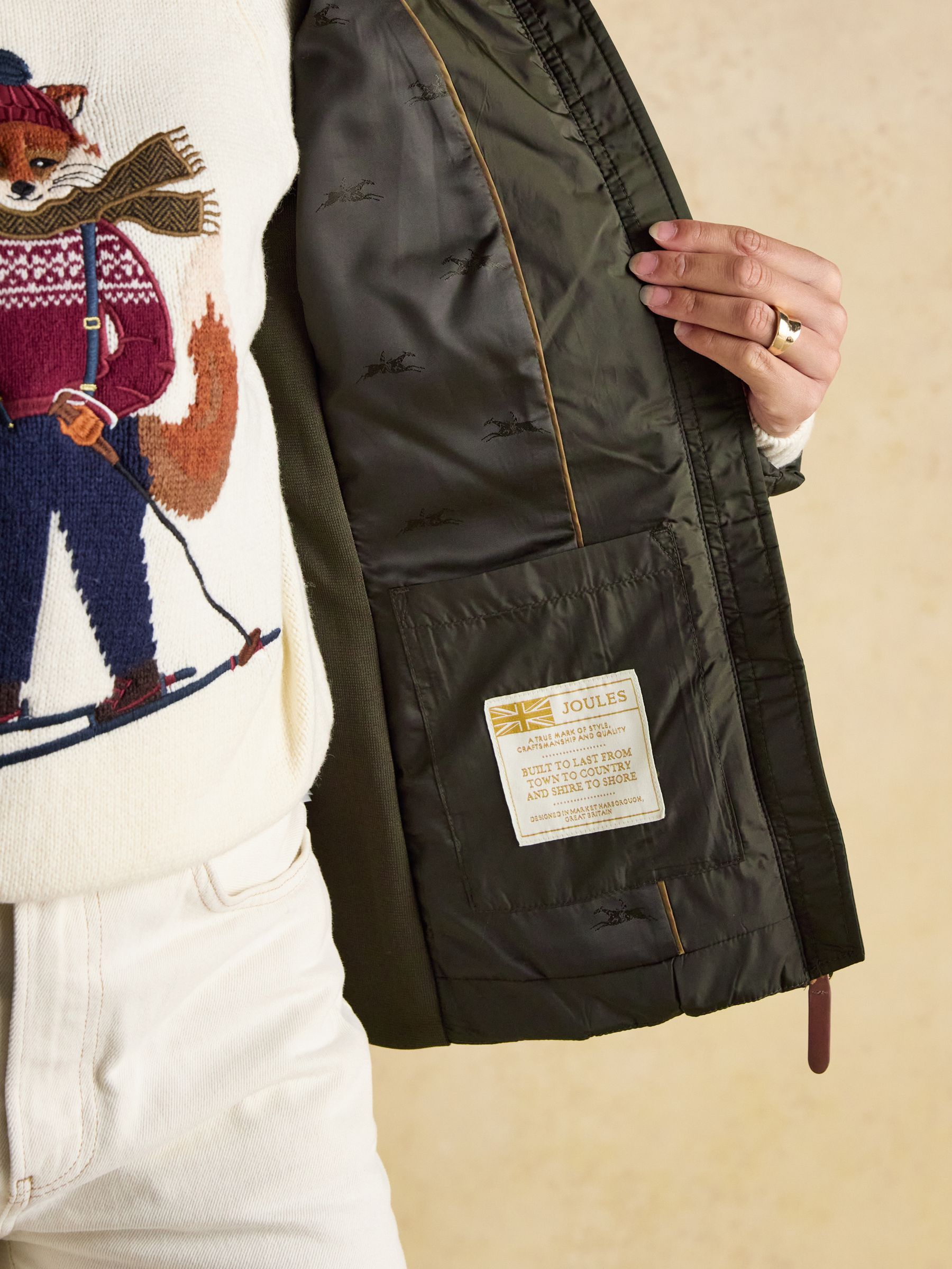 Buy Joules Braemar Luxe Khaki Green Showerproof Diamond Quilted