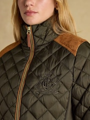 كاكي أخضر - معطف مبطن بتصميم ماسي مقاوم للماء Braemar Luxe من Joules - Image 8 of 13