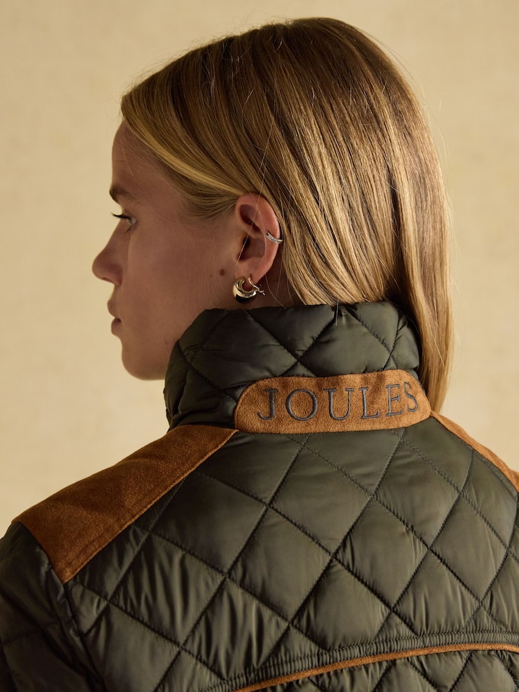 Vert kaki - Joules Braemar Luxe Showerproof Diamond Quilted Coat (manteau matelassé imperméable à l'eau) - Image 9 of 13