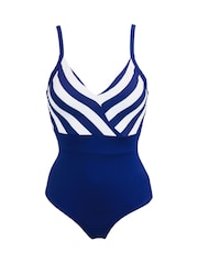 Pour Moi Navy High Line V-Neck Control Swimsuit - Image 4 of 5