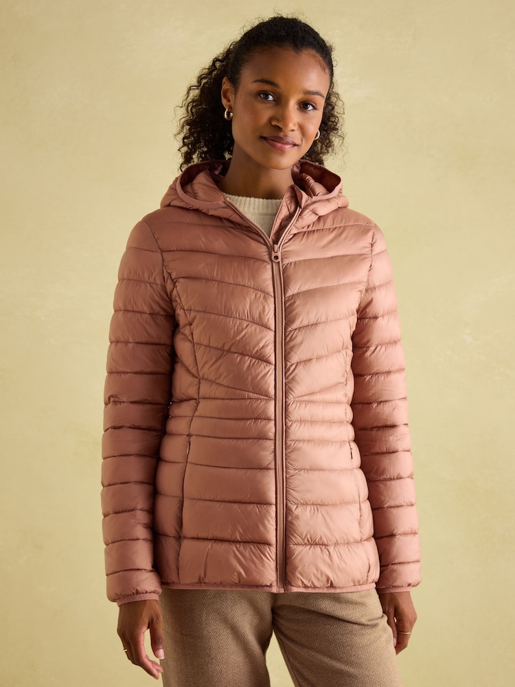 Joules Kenley Pink Showerproof Padded Coat with Hood - Image 1 of 6