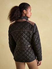 Joules Braemar Luxe Black Showerproof Diamond Quilted Coat - Image 2 of 8