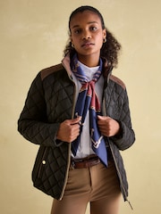 Joules Braemar Luxe Black Showerproof Diamond Quilted Coat - Image 3 of 8