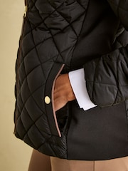 Joules Braemar Luxe Black Showerproof Diamond Quilted Coat - Image 5 of 8