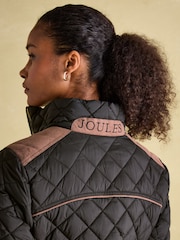 Joules Braemar Luxe Black Showerproof Diamond Quilted Coat - Image 6 of 8
