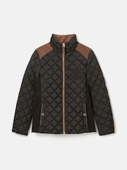 Joules Braemar Luxe Black Showerproof Diamond Quilted Coat - Image 8 of 8