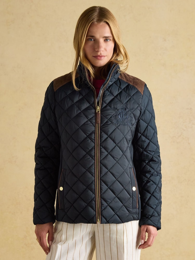 Темно-синий - Joules Braemar Luxe Showerproof Diamond Quilted Coat - Image 1 of 14