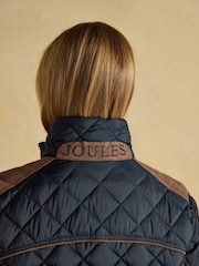 Темно-синий - Joules Braemar Luxe Showerproof Diamond Quilted Coat - Image 13 of 14