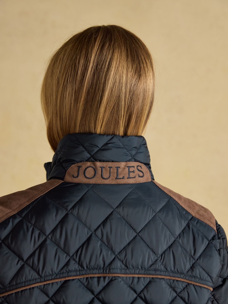 Joules Braemar Luxe Navy Blue Showerproof Diamond Quilted Coat - Image 13 of 14