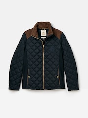 Темно-синий - Joules Braemar Luxe Showerproof Diamond Quilted Coat - Image 14 of 14