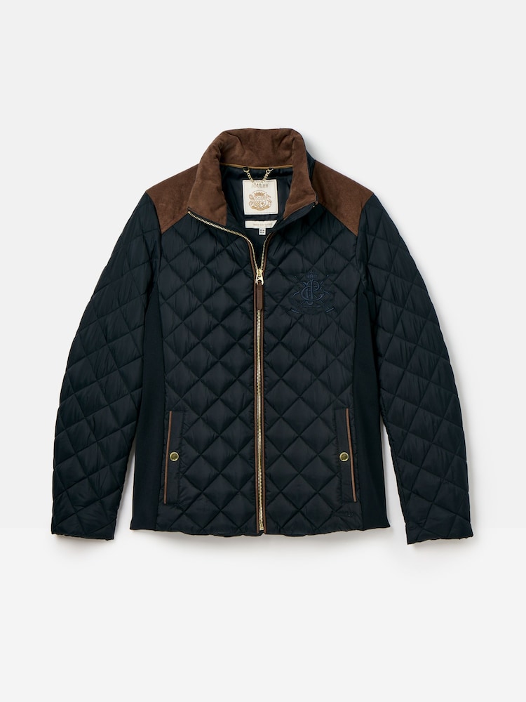 Темно-синий - Joules Braemar Luxe Showerproof Diamond Quilted Coat - Image 14 of 14