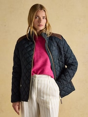 Темно-синий - Joules Braemar Luxe Showerproof Diamond Quilted Coat - Image 2 of 14