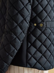 Темно-синий - Joules Braemar Luxe Showerproof Diamond Quilted Coat - Image 3 of 14