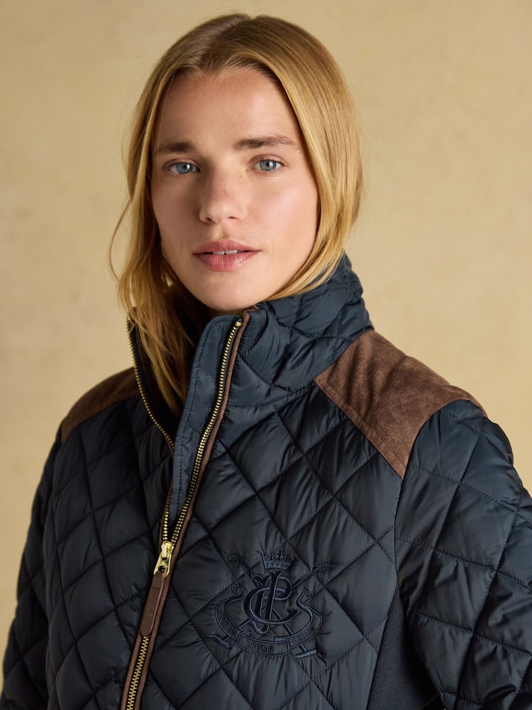 Joules Braemar Luxe Navy Blue Showerproof Diamond Quilted Coat - Image 4 of 14