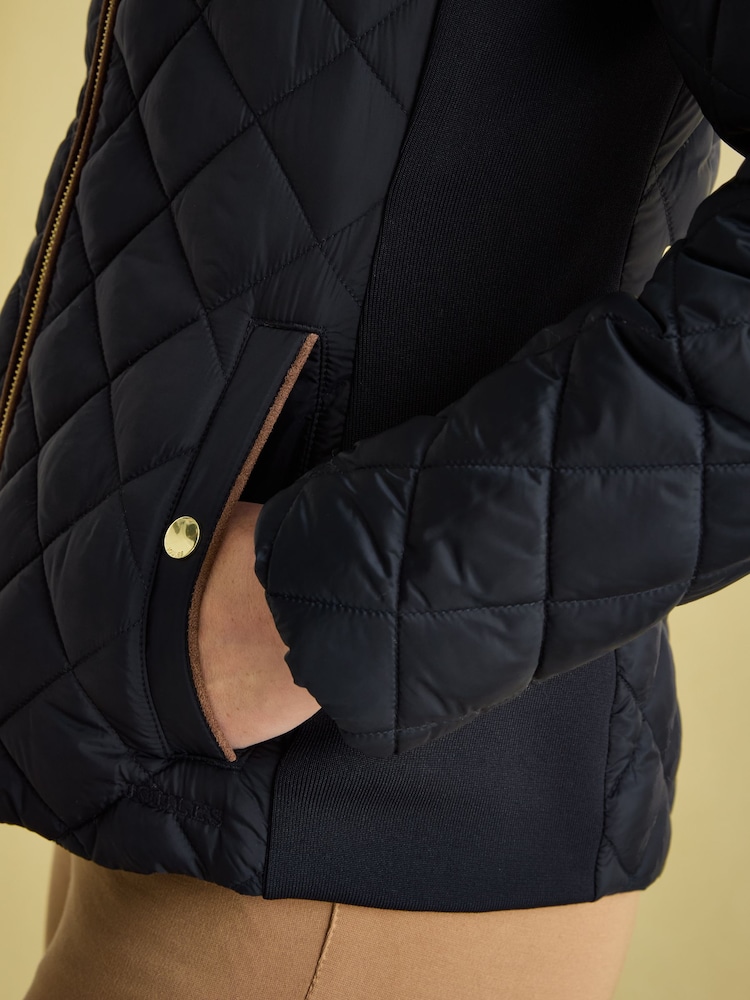 Joules Braemar Luxe Navy Blue Showerproof Diamond Quilted Coat - Image 5 of 14