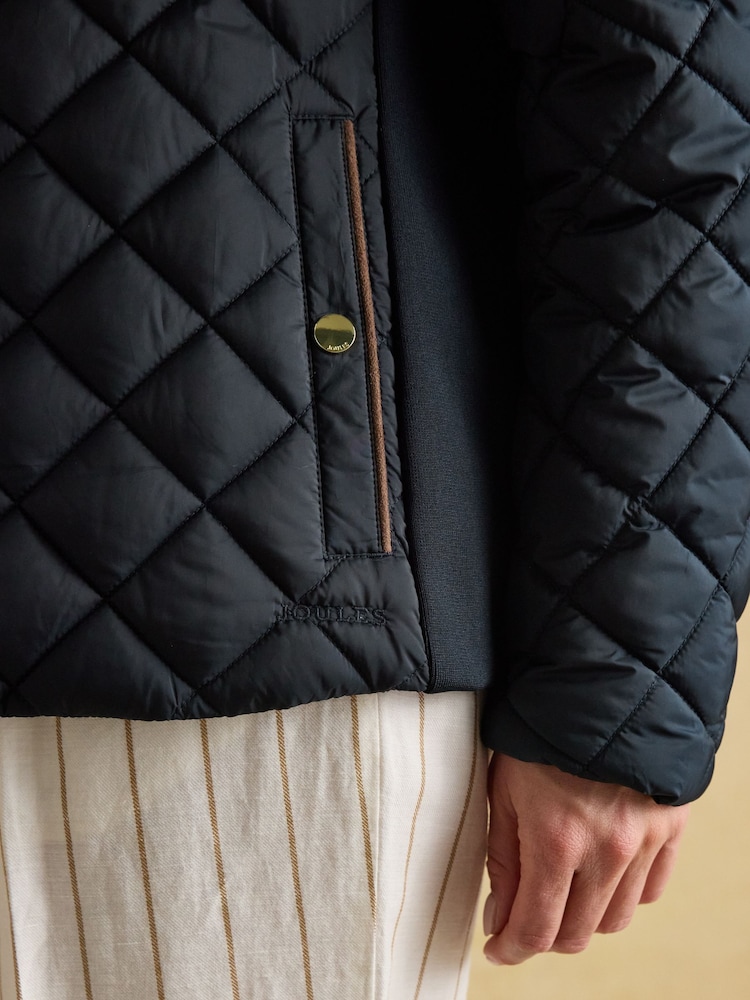 Joules Braemar Luxe Navy Blue Showerproof Diamond Quilted Coat - Image 7 of 14