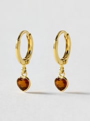 Oliver Bonas Brown Auden Honey Quartz Heart Charm Gold Plated Hoop Drop Earrings - Image 1 of 2