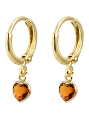 Oliver Bonas Brown Auden Honey Quartz Heart Charm Gold Plated Hoop Drop Earrings - Image 2 of 2