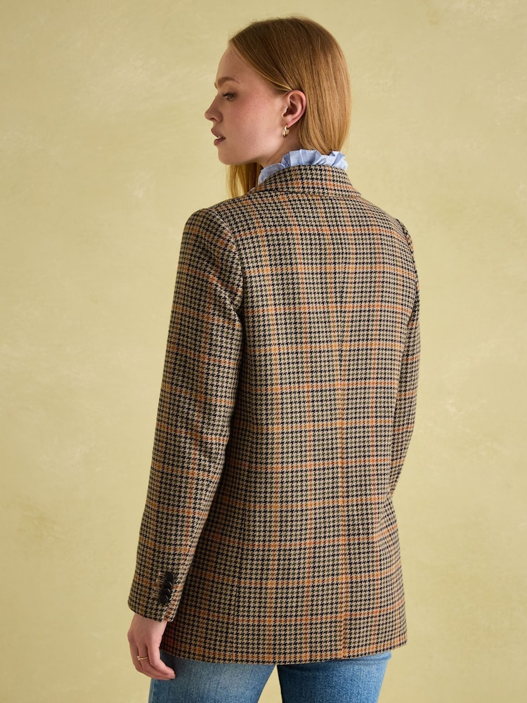 Joules Hackmore Brown Check Relaxed Fit Wool Blend Tweed Blazer - Image 2 of 9