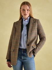 Joules Hackmore Brown Check Relaxed Fit Wool Blend Tweed Blazer - Image 6 of 9