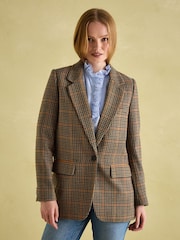 Joules Hackmore Brown Check Relaxed Fit Wool Blend Tweed Blazer - Image 8 of 9