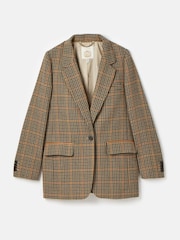 Joules Hackmore Brown Check Relaxed Fit Wool Blend Tweed Blazer - Image 9 of 9