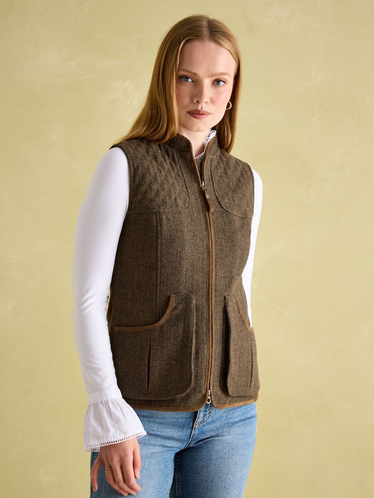 Joules Cawthorne Brown Tweed Gilet - Image 1 of 9