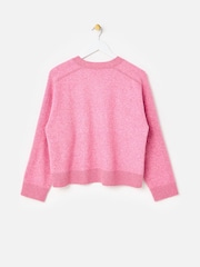 Oliver Bonas Pink Crew Neck Sparkle Knitted Jumper - Image 2 of 6