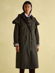 Joules Highbridge Khaki Green Waterproof Longline Coat with Hood - Image 1 of 9