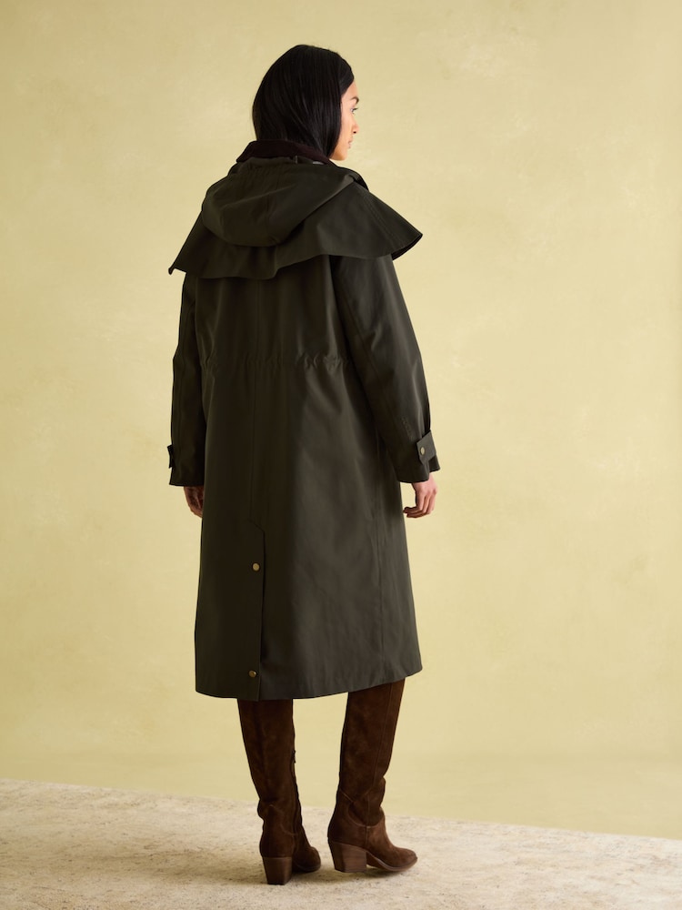 Joules Highbridge Khaki Green Waterproof Longline Coat with Hood - Image 2 of 9