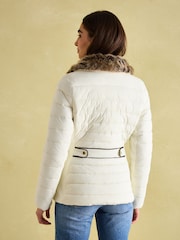 Joules Beckley White Padded Showerproof Jacket with Faux Fur Trim - Image 2 of 8