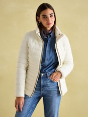 Joules Beckley White Padded Showerproof Jacket with Faux Fur Trim - Image 3 of 8