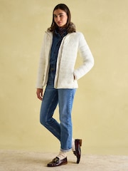 Joules Beckley White Padded Showerproof Jacket with Faux Fur Trim - Image 5 of 8