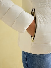 Joules Beckley White Padded Showerproof Jacket with Faux Fur Trim - Image 6 of 8