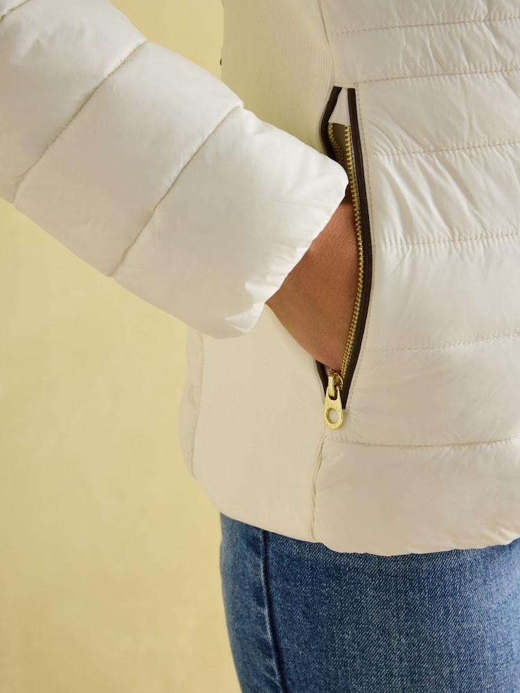 Joules Beckley White Padded Showerproof Jacket with Faux Fur Trim - Image 6 of 8