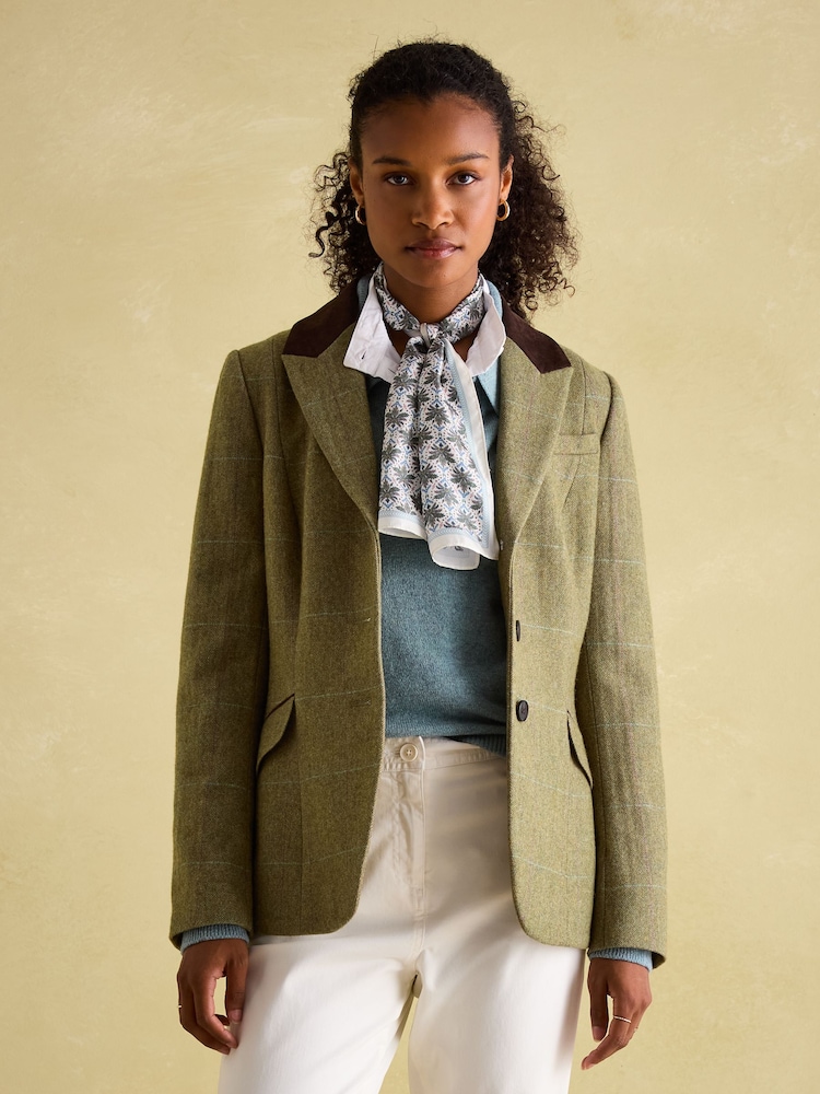 Joules Fayfair Khaki Green Tweed Hacking Jacket - Image 1 of 7
