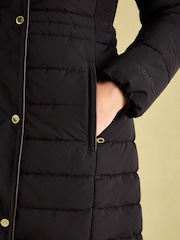 Joules Cherington Black Showerproof Longline Padded Coat with Faux Fur Hood - Image 4 of 8