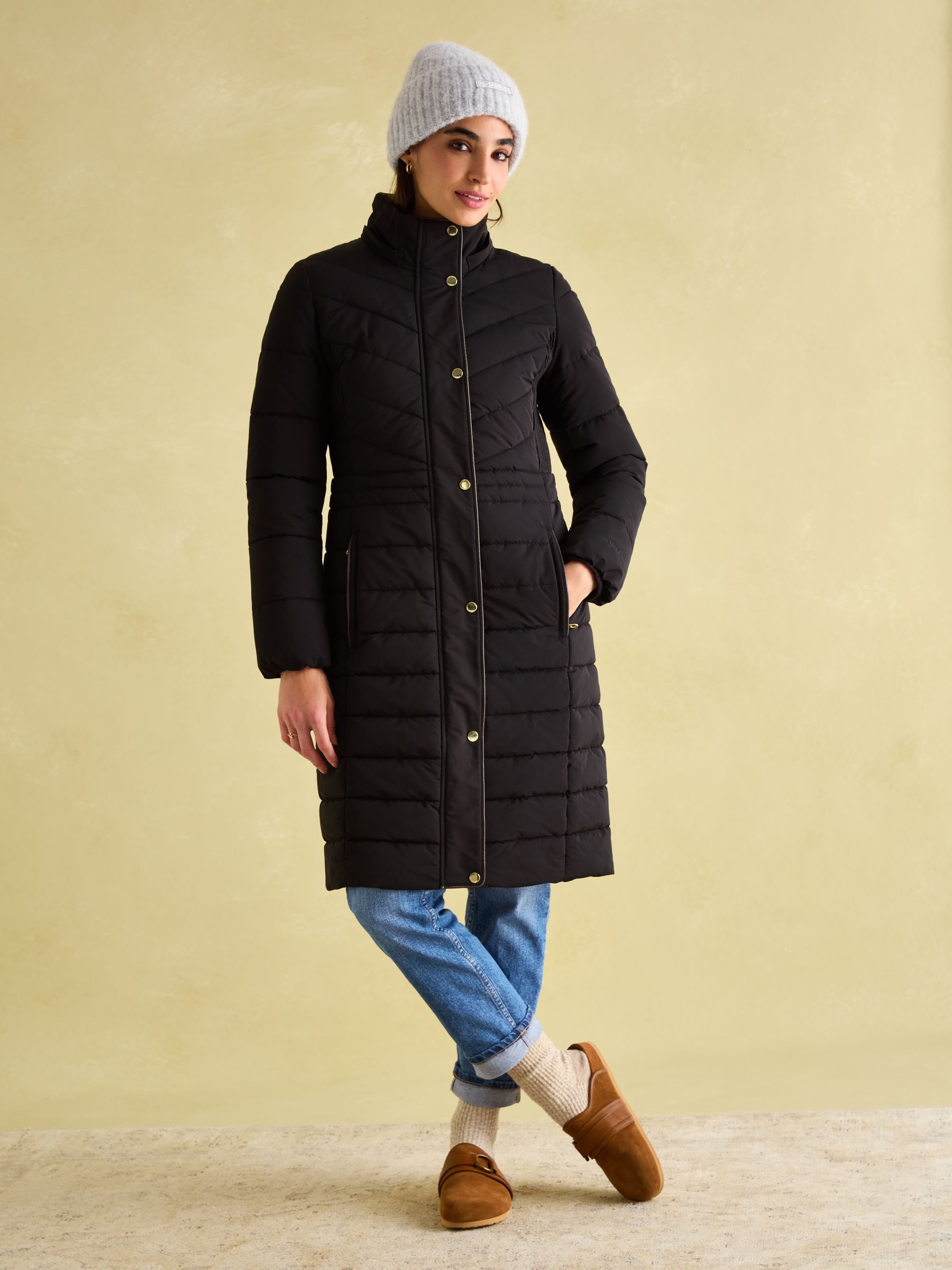 Buy Joules Cherington Black Showerproof Longline Padded Coat with Faux Fur Hood from Next USA
