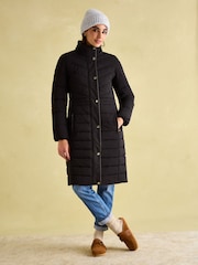 Joules Cherington Black Showerproof Longline Padded Coat with Faux Fur Hood - Image 5 of 8